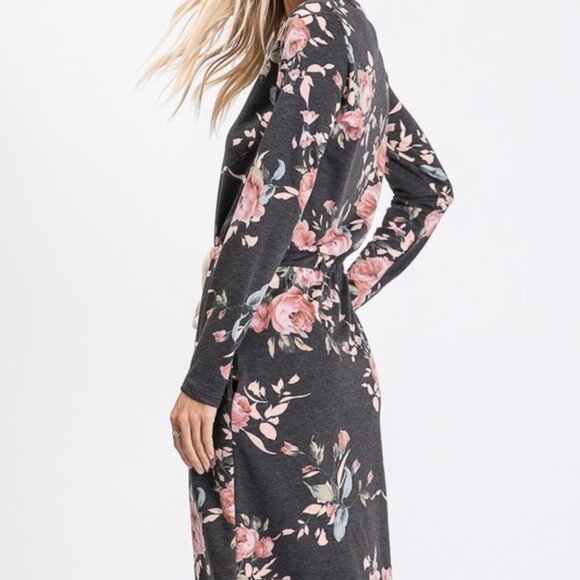 Grey Floral Midi Dress - Picture 1 of 4